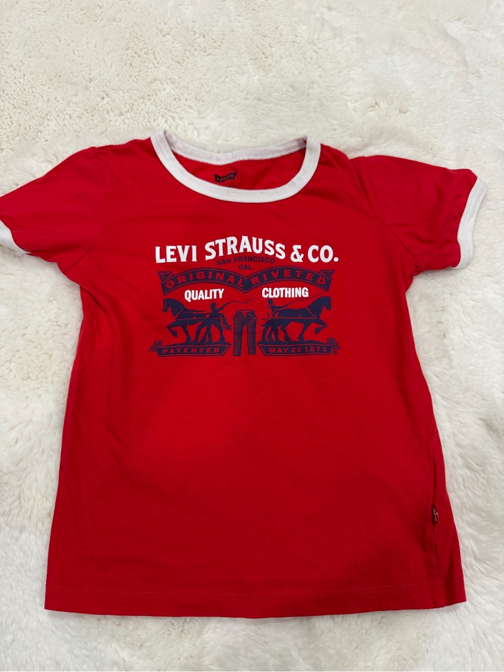 Levi's Red Tee with White Ringer Trim and Navy Logo